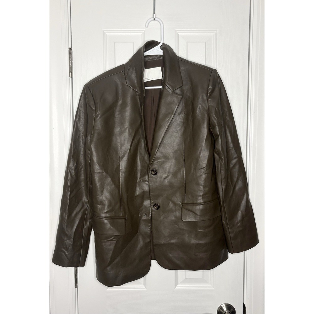 Oak And Fort Women's Faux Leather Button Front Jacket‎ Brown Olive S